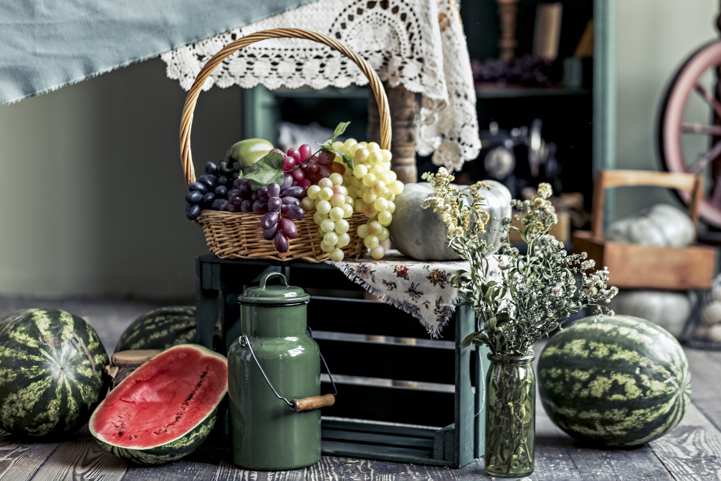 Abundant autumn harvest still-life arrangement with fresh produce